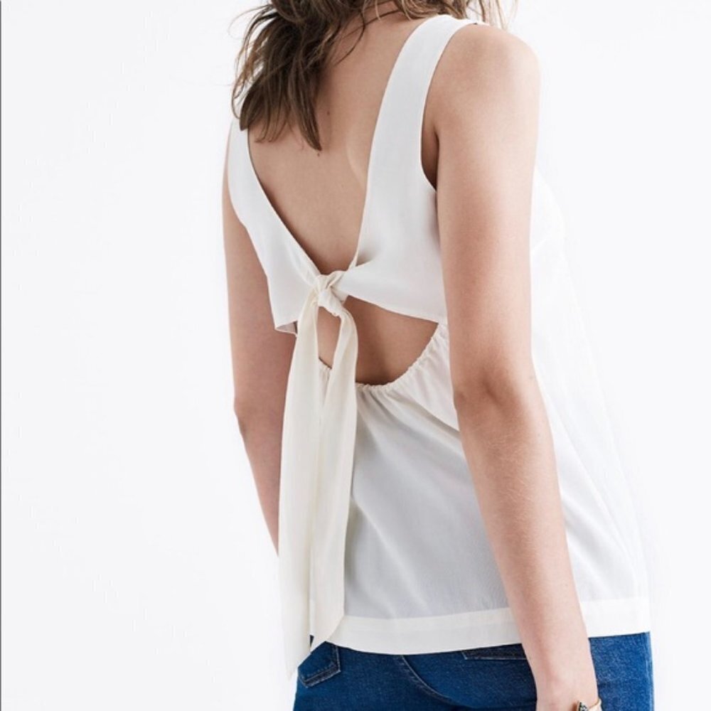 Madewell Silk Lookout Bow-Back Top Off White‎